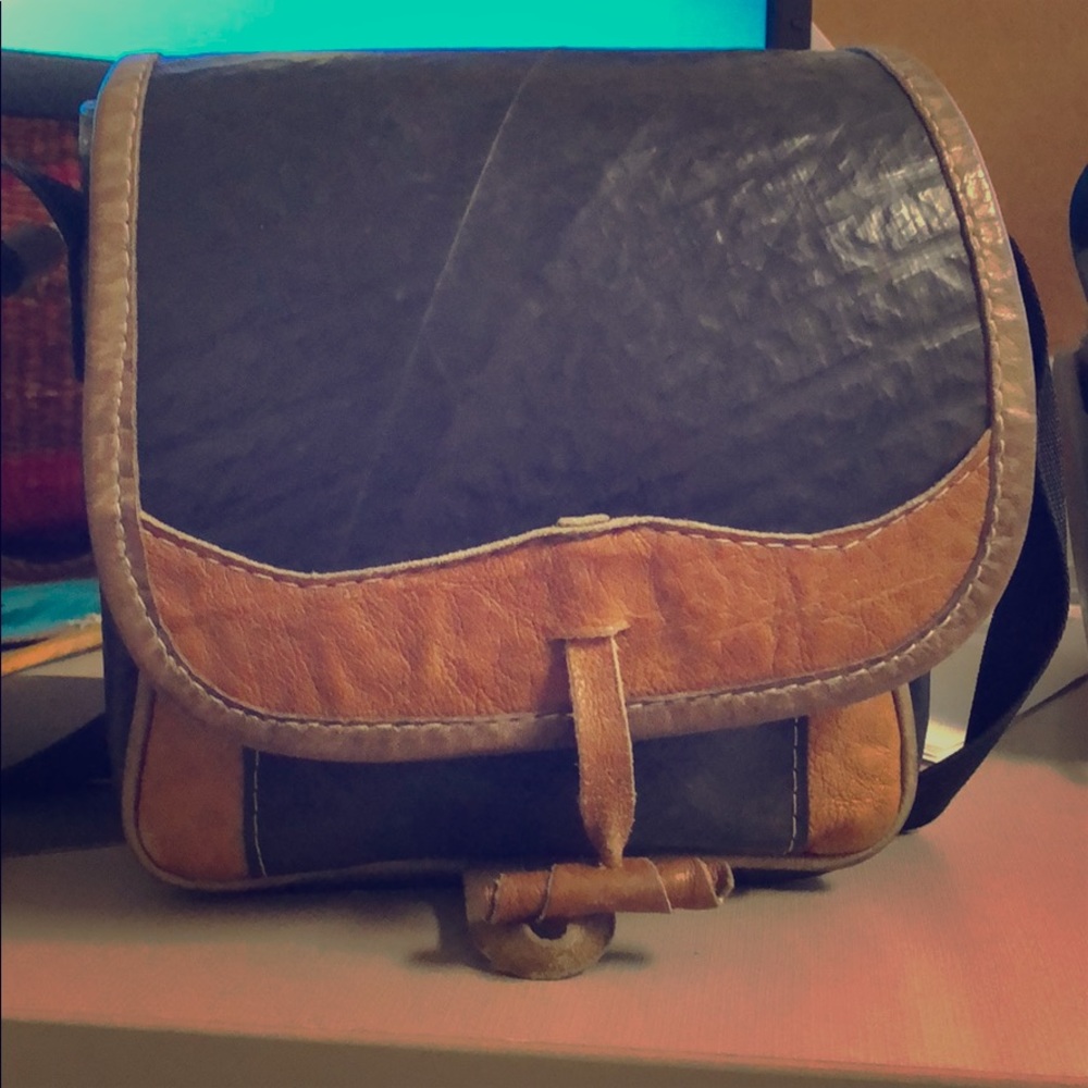 Crossbody bag. Made from up-cycled materials.